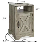 Table de chevet Heynemo Farmhouse avec station de charge, Table de chevet haute avec design en X, Table d'appoint rustique en bois