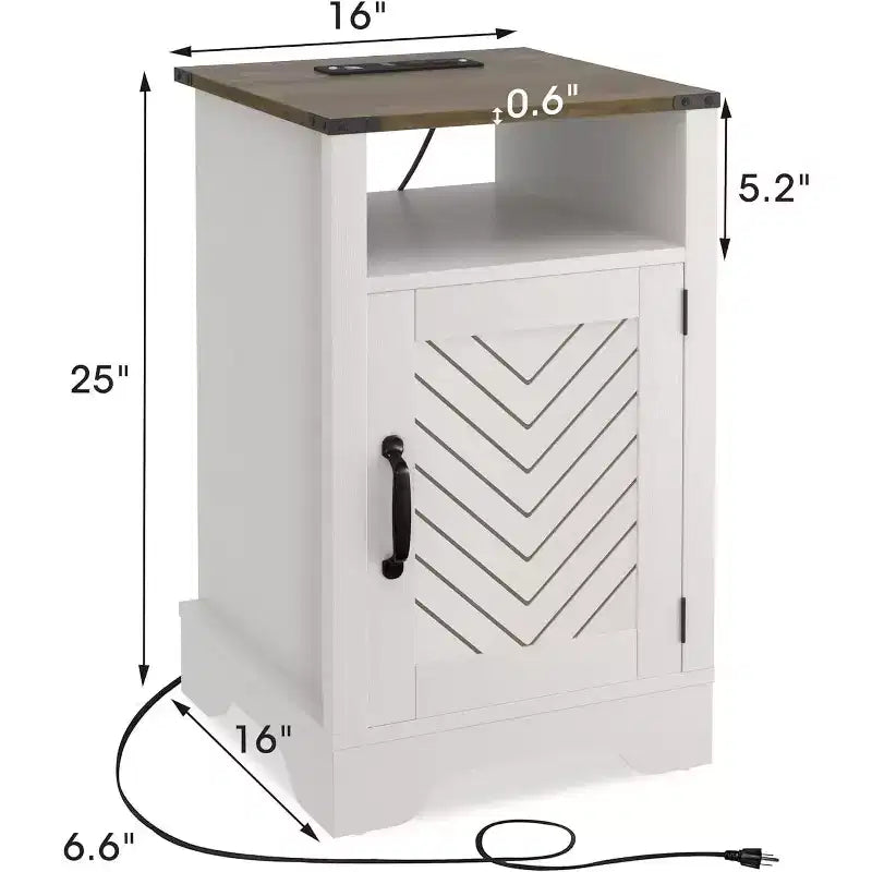 Table de chevet Heynemo Farmhouse avec station de charge, Table de chevet haute avec design en X, Table d'appoint rustique en bois