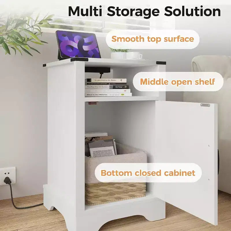 Table de chevet Heynemo Farmhouse avec station de charge, Table de chevet haute avec design en X, Table d'appoint rustique en bois