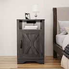 Table de chevet Heynemo Farmhouse avec station de charge, Table de chevet haute avec design en X, Table d'appoint rustique en bois