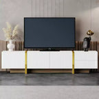Stylish 80 Media Cabinet: Fluted, Drawers, Golden Legs