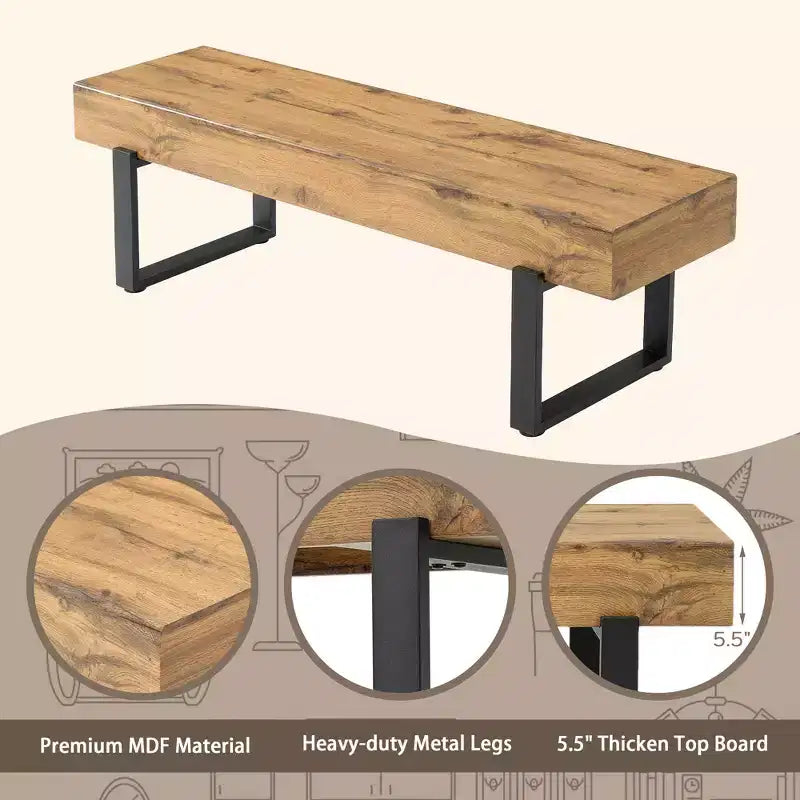 Banc à chaussures 59W, banc de salle à manger, banc de lit, banc d'entrée, banc de table de cuisine, lavage bois naturel+noir-ModernLuxe