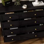 Commode Horizontale 12 Tiroirs Hitow avec Poignées en Métal Doré
