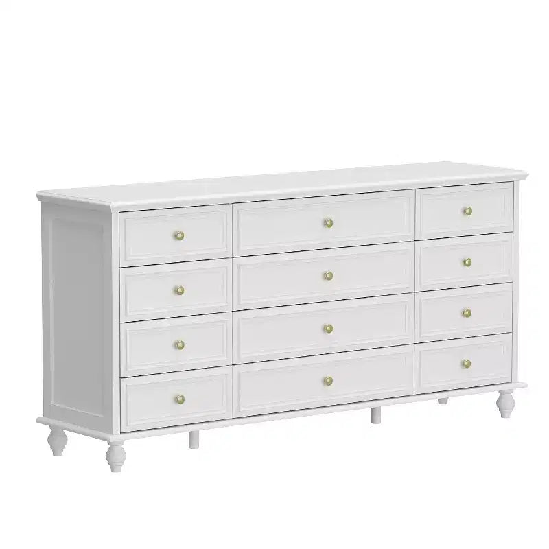 Commode Horizontale 12 Tiroirs Hitow avec Poignées en Métal Doré