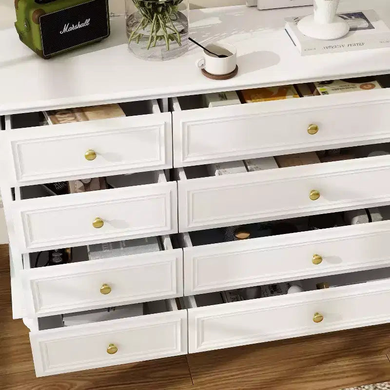 Commode Horizontale 12 Tiroirs Hitow avec Poignées en Métal Doré