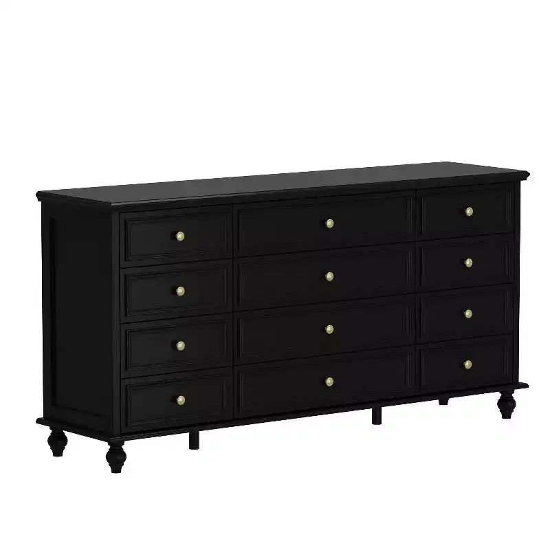Commode Horizontale 12 Tiroirs Hitow avec Poignées en Métal Doré