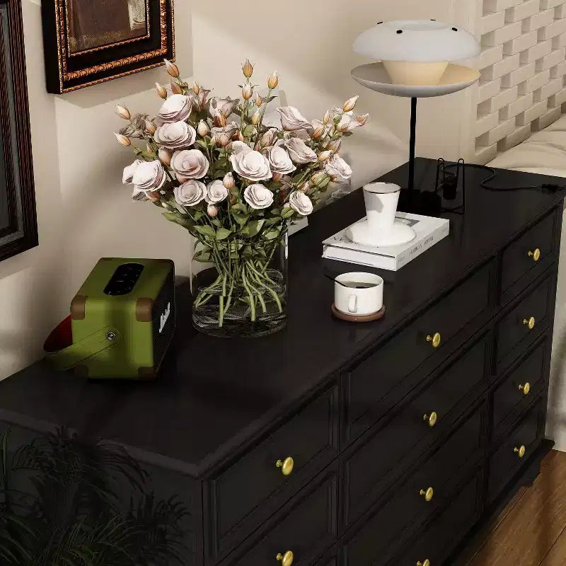 Commode Horizontale 12 Tiroirs Hitow avec Poignées en Métal Doré
