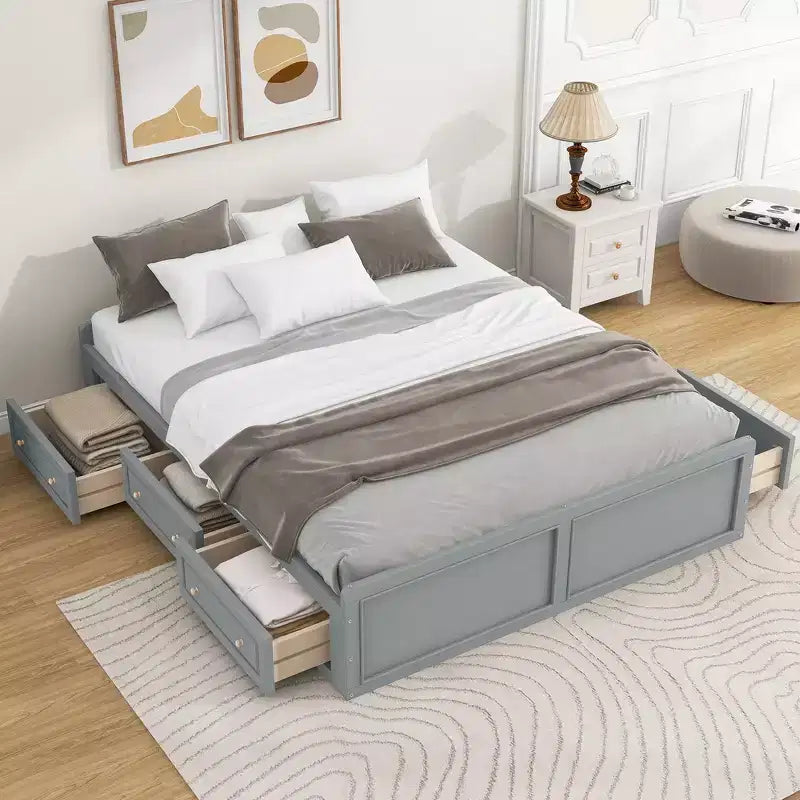 Cadre de lit plateforme en bois Whisen, taille grand lit avec 6 tiroirs