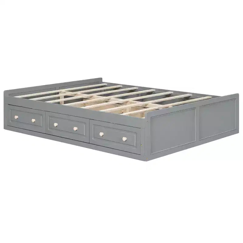 Cadre de lit plateforme en bois Whisen, taille grand lit avec 6 tiroirs