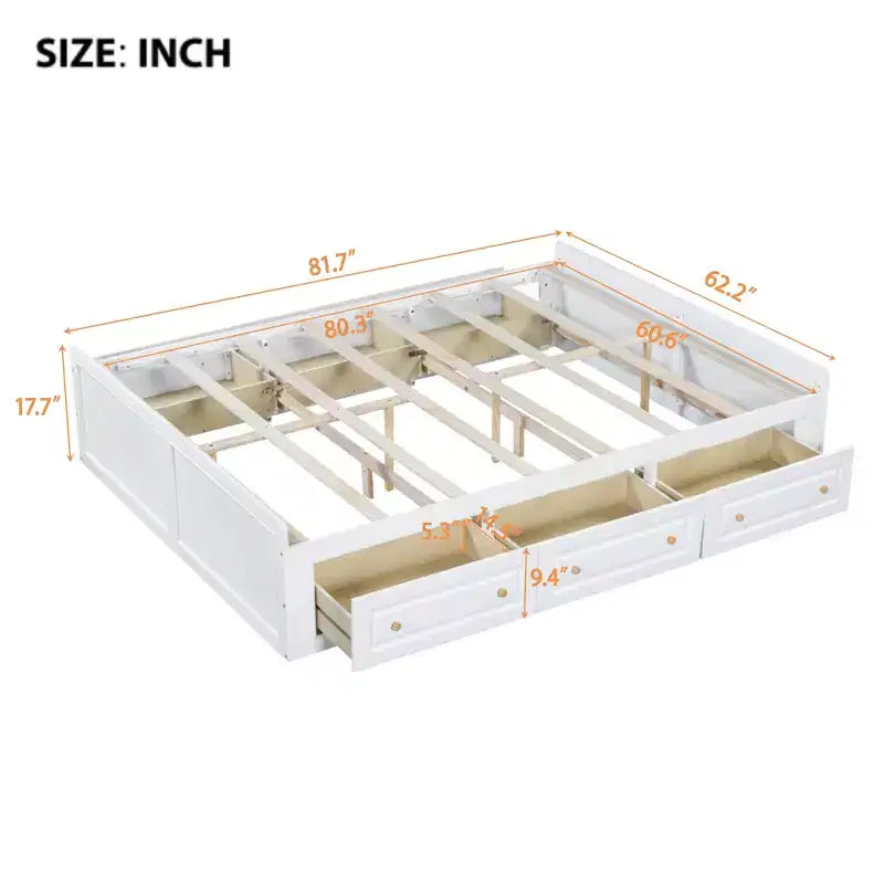 Cadre de lit plateforme en bois Whisen, taille grand lit avec 6 tiroirs
