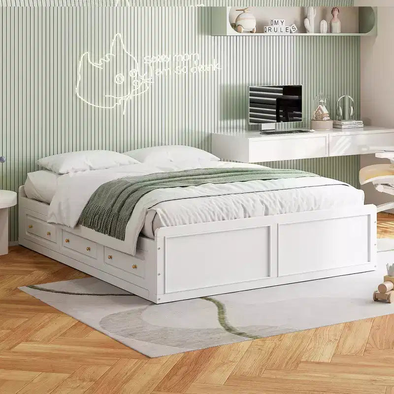 Cadre de lit plateforme en bois Whisen, taille grand lit avec 6 tiroirs