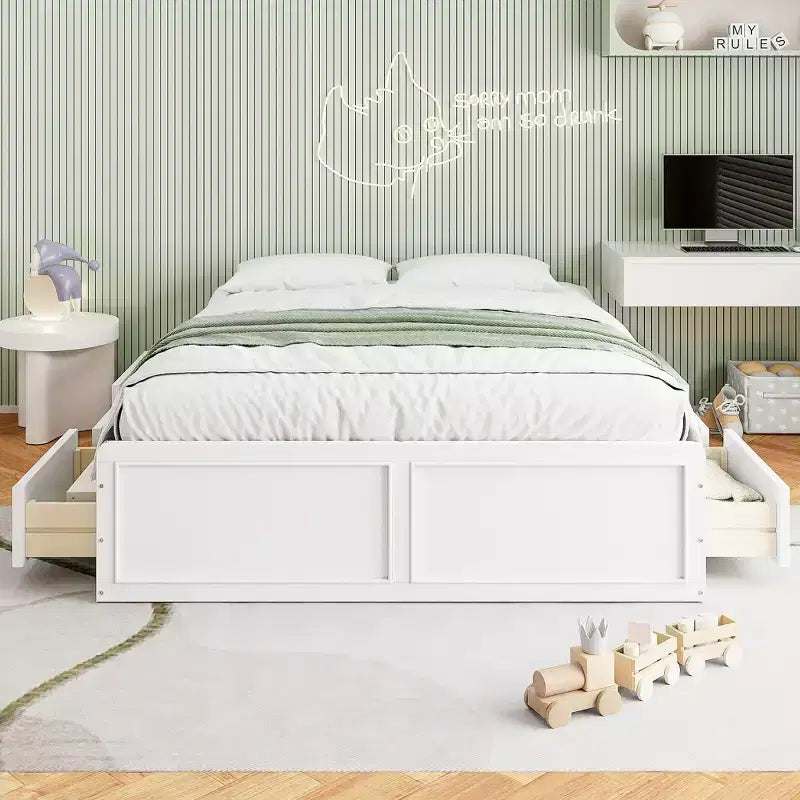 Cadre de lit plateforme en bois Whisen, taille grand lit avec 6 tiroirs