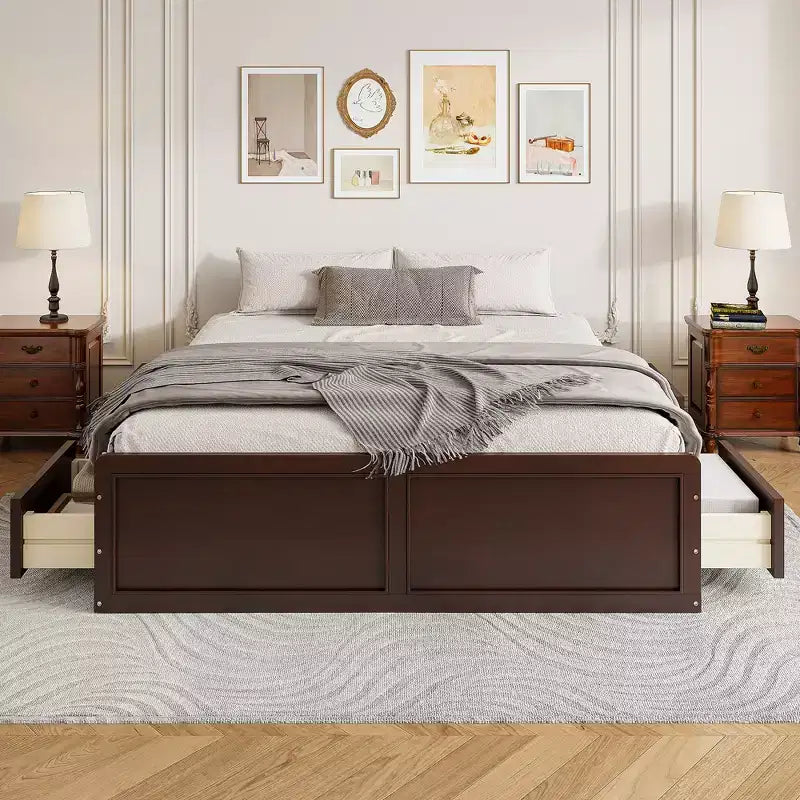 Cadre de lit plateforme en bois Whisen, taille grand lit avec 6 tiroirs