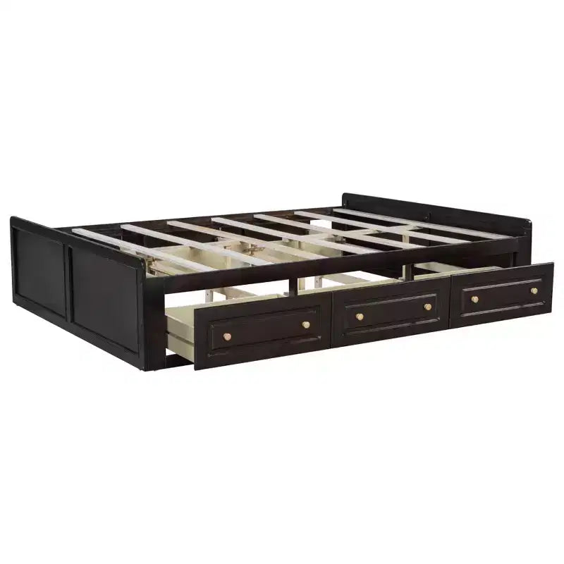 Cadre de lit plateforme en bois Whisen, taille grand lit avec 6 tiroirs