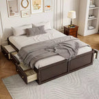 Whisen Queen Size Wood Platform Bed Frame with 6 Drawers