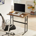 VECELO 32/44 in. Small Computer Desk, Wooden Writing Study Work Desk with Storage & Hook for Home or Bedroom, Brown