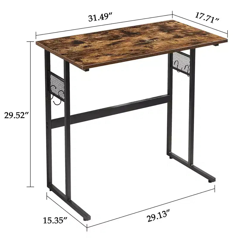 VECELO Petit bureau informatique 81/112 cm, bureau d'étude en bois avec rangement et crochet pour la maison ou la chambre, marron