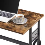 VECELO Petit bureau informatique 81/112 cm, bureau d'étude en bois avec rangement et crochet pour la maison ou la chambre, marron