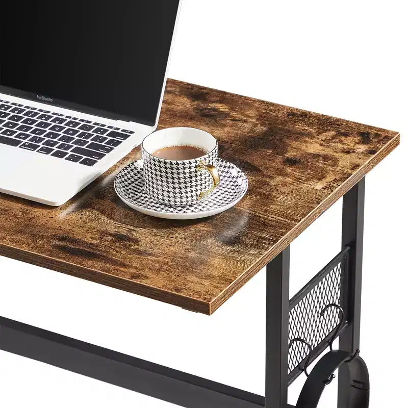 VECELO Petit bureau informatique 81/112 cm, bureau d'étude en bois avec rangement et crochet pour la maison ou la chambre, marron