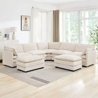 HYLEORY Canapé modulable surdimensionné en velours côtelé de 288 cm de profondeur * 288 cm de large, 7 places, avec double pouf, canapé en U avec canapé d'angle