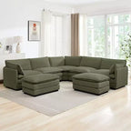 HYLEORY Canapé modulable surdimensionné en velours côtelé de 288 cm de profondeur * 288 cm de large, 7 places, avec double pouf, canapé en U avec canapé d'angle