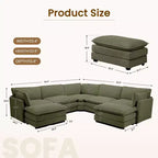 HYLEORY Canapé modulable surdimensionné en velours côtelé de 288 cm de profondeur * 288 cm de large, 7 places, avec double pouf, canapé en U avec canapé d'angle