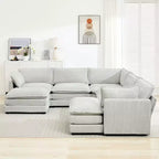 HYLEORY Canapé modulable surdimensionné en velours côtelé de 288 cm de profondeur * 288 cm de large, 7 places, avec double pouf, canapé en U avec canapé d'angle