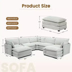 HYLEORY Canapé modulable surdimensionné en velours côtelé de 288 cm de profondeur * 288 cm de large, 7 places, avec double pouf, canapé en U avec canapé d'angle