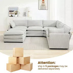 HYLEORY Canapé modulable surdimensionné en velours côtelé de 288 cm de profondeur * 288 cm de large, 7 places, avec double pouf, canapé en U avec canapé d'angle