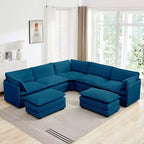 HYLEORY Canapé modulable surdimensionné en velours côtelé de 288 cm de profondeur * 288 cm de large, 7 places, avec double pouf, canapé en U avec canapé d'angle