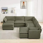 HYLEORY Canapé modulable surdimensionné en velours côtelé de 288 cm de profondeur * 288 cm de large, 7 places, avec double pouf, canapé en U avec canapé d'angle