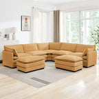 HYLEORY Canapé modulable surdimensionné en velours côtelé de 288 cm de profondeur * 288 cm de large, 7 places, avec double pouf, canapé en U avec canapé d'angle