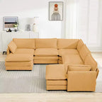 HYLEORY Canapé modulable surdimensionné en velours côtelé de 288 cm de profondeur * 288 cm de large, 7 places, avec double pouf, canapé en U avec canapé d'angle