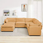 HYLEORY Canapé modulable surdimensionné en velours côtelé de 288 cm de profondeur * 288 cm de large, 7 places, avec double pouf, canapé en U avec canapé d'angle
