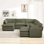 HYLEORY Canapé modulable surdimensionné en velours côtelé de 288 cm de profondeur * 288 cm de large, 7 places, avec double pouf, canapé en U avec canapé d'angle