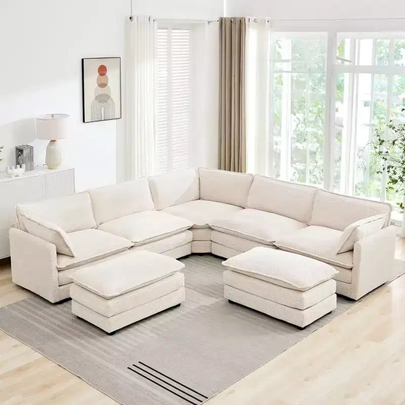 HYLEORY Canapé modulable surdimensionné en velours côtelé de 288 cm de profondeur * 288 cm de large, 7 places, avec double pouf, canapé en U avec canapé d'angle