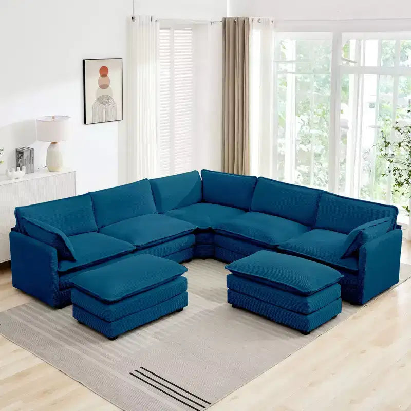 HYLEORY Canapé modulable surdimensionné en velours côtelé de 288 cm de profondeur * 288 cm de large, 7 places, avec double pouf, canapé en U avec canapé d'angle