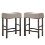 Simple Relax Set of 2 Linen Upholstered Counter Height Stools in Tan and Weathered Gray