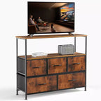 Commode haute en tissu avec dessus en bois, parfaite pour les chambres d'enfants, les placards, les entrées et les crèches