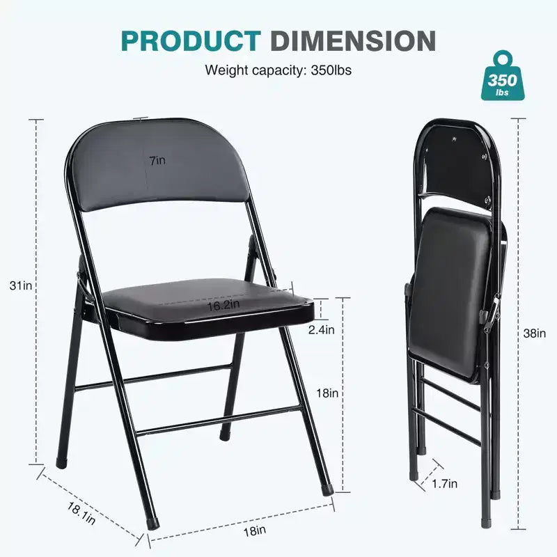 Chaise pliante confortable : rangement facile, cuir noir