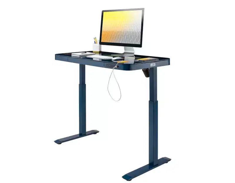 Bureau assis-debout réglable en hauteur Seville Classics airLIFT de 48 pouces avec plateau en verre trempé, ports USB et tiroir