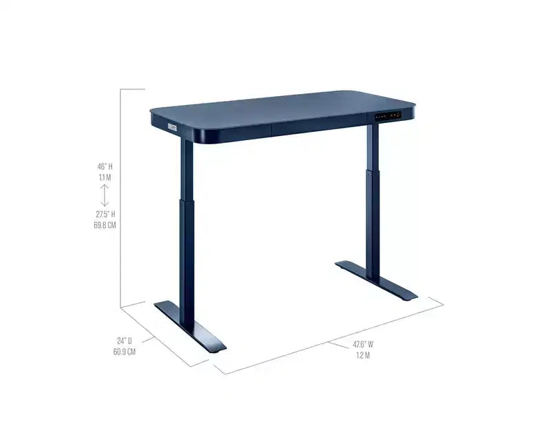 Bureau assis-debout réglable en hauteur Seville Classics airLIFT de 48 pouces avec plateau en verre trempé, ports USB et tiroir