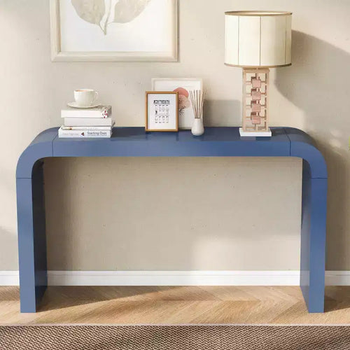 55.1W Table Console Minimaliste de Design Américain, Table d'Entrée Étroite et Élégante, Tables Consoles de Canapé en Placage d'Acacia - ModernLuxe