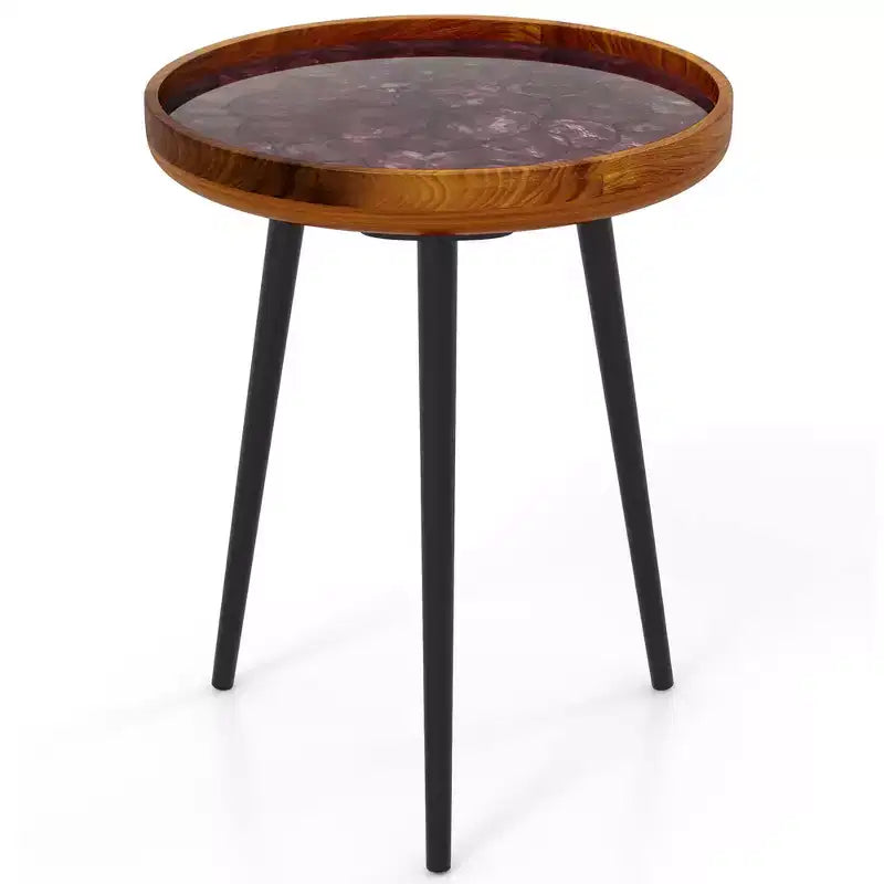 Costway Table d'appoint ronde 40,6 cm Table basse moderne du milieu du siècle avec décoration coquillage Marron/Vert