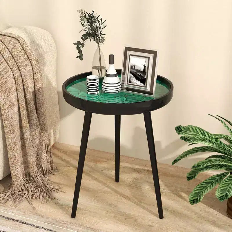 Costway Table d'appoint ronde 40,6 cm Table basse moderne du milieu du siècle avec décoration coquillage Marron/Vert