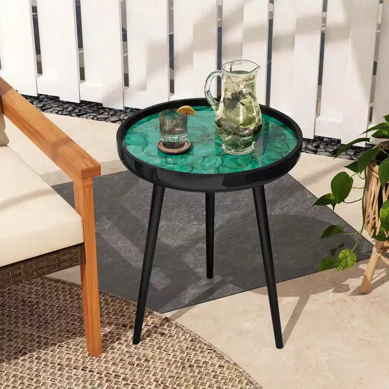 Costway Table d'appoint ronde 40,6 cm Table basse moderne du milieu du siècle avec décoration coquillage Marron/Vert