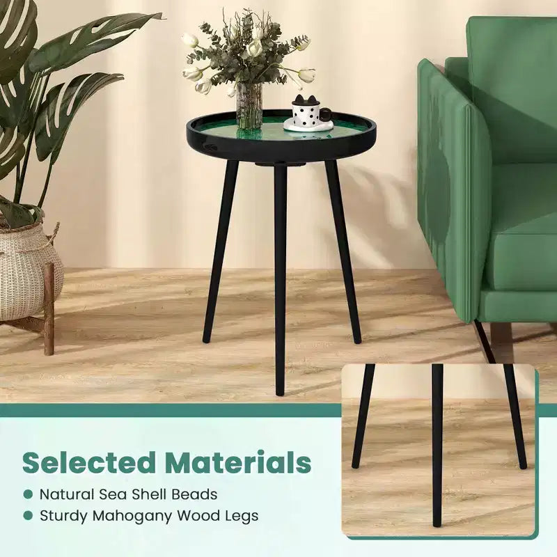 Costway Table d'appoint ronde 40,6 cm Table basse moderne du milieu du siècle avec décoration coquillage Marron/Vert