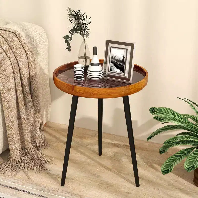 Costway Table d'appoint ronde 40,6 cm Table basse moderne du milieu du siècle avec décoration coquillage Marron/Vert