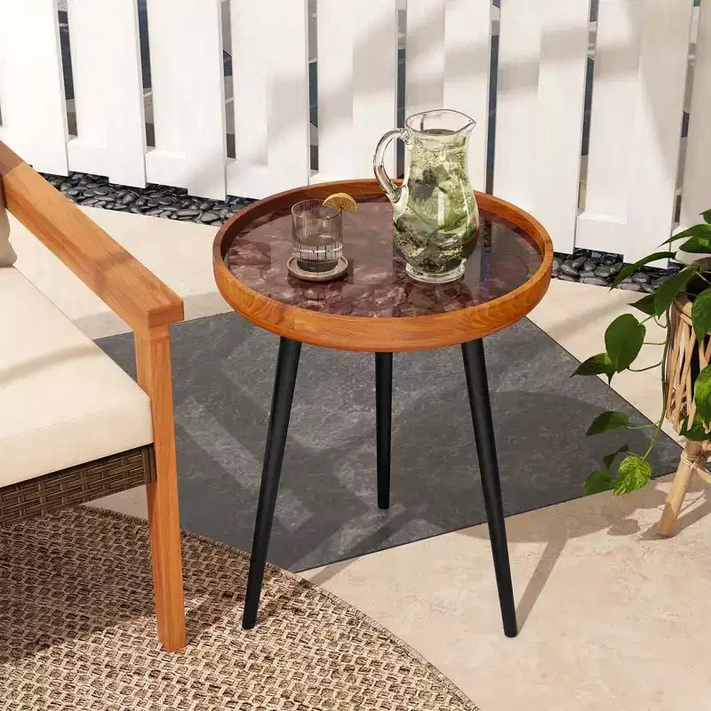 Costway Table d'appoint ronde 40,6 cm Table basse moderne du milieu du siècle avec décoration coquillage Marron/Vert