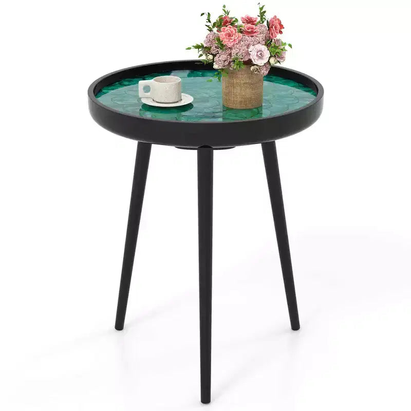 Costway Table d'appoint ronde 40,6 cm Table basse moderne du milieu du siècle avec décoration coquillage Marron/Vert